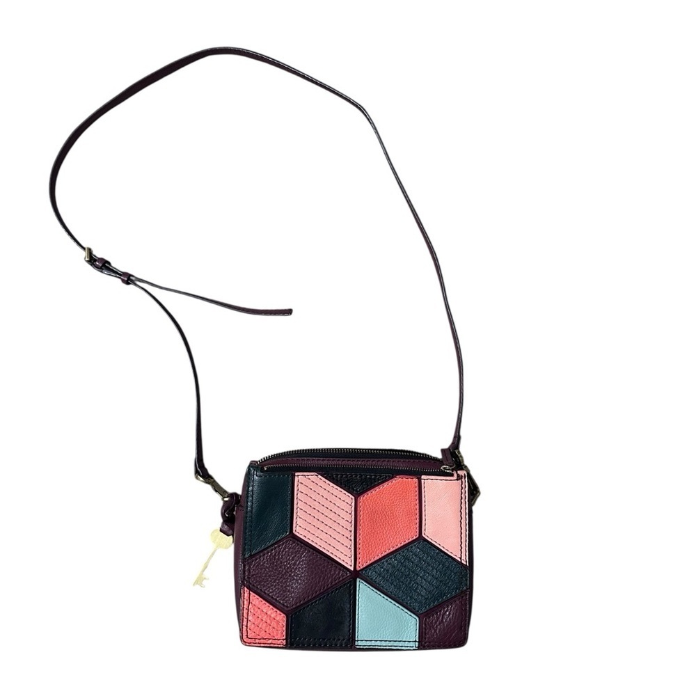 Fossil Campbell Leather Multicolor Patchwork Crossbody Bag Adjustable Strap EUC - Picture 4 of 9